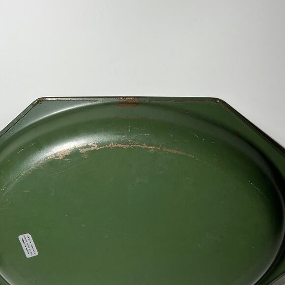 Vintage Nash Company Metal Tray Tole Painting Fruit Olive Green 14 Inch MCM - Picture 9 of 10